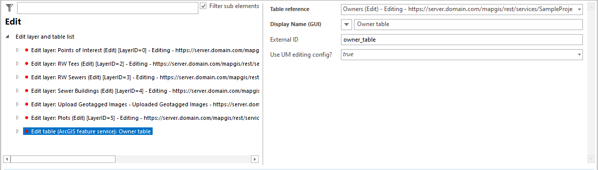 Configuration of an edit table Configuration of an edit table