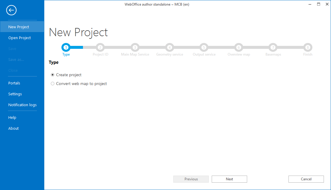 Create New Project: Type Create New Project: Type