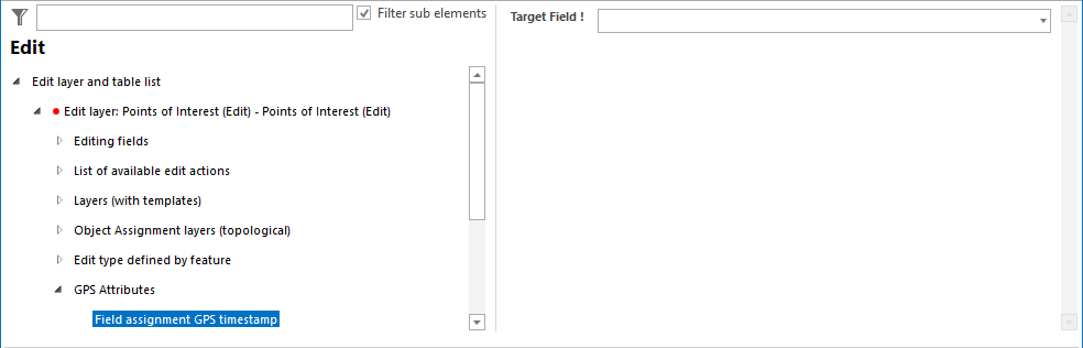 Configuration of the GPS Attributes Assignment - Timestamp