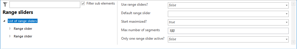Configuration of the list of range sliders Configuration of the list of range sliders