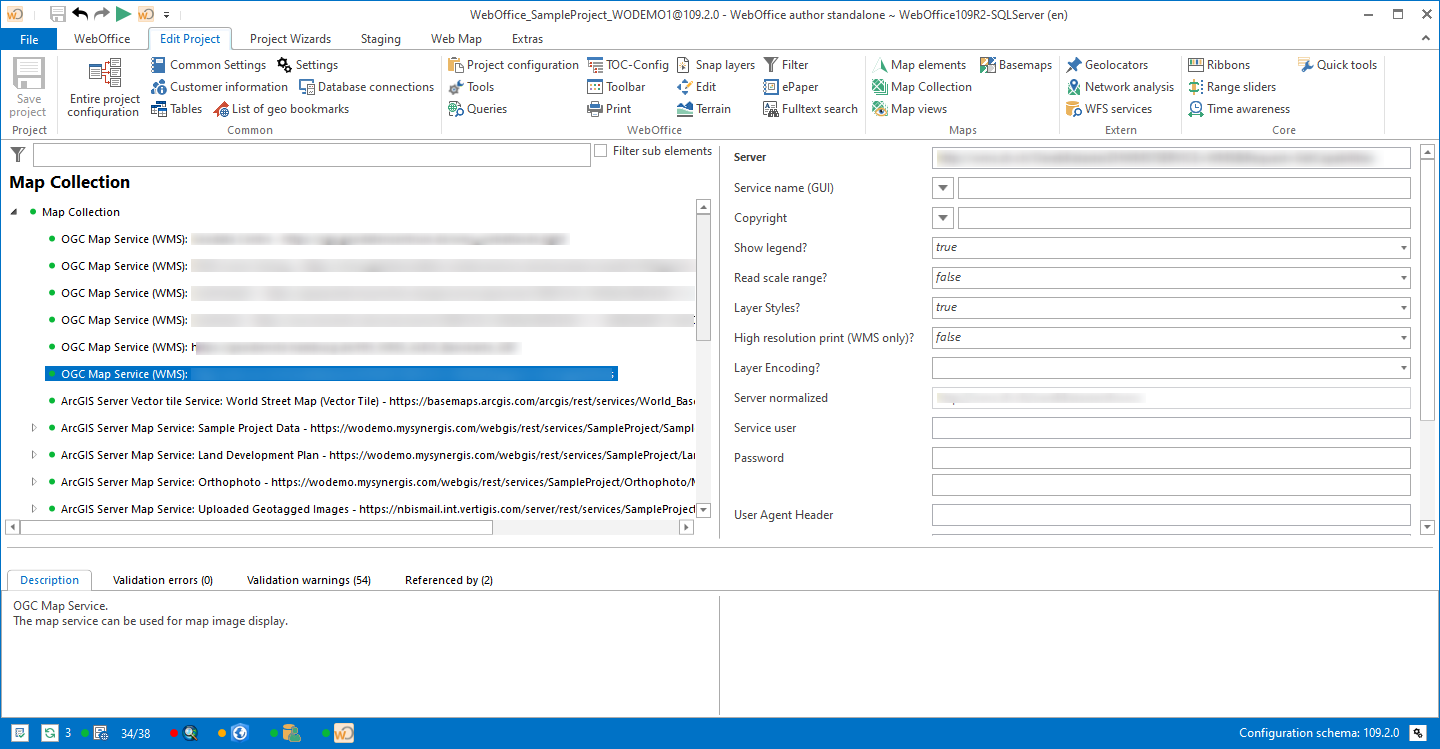 OGC WMS map service (WMS) configuration