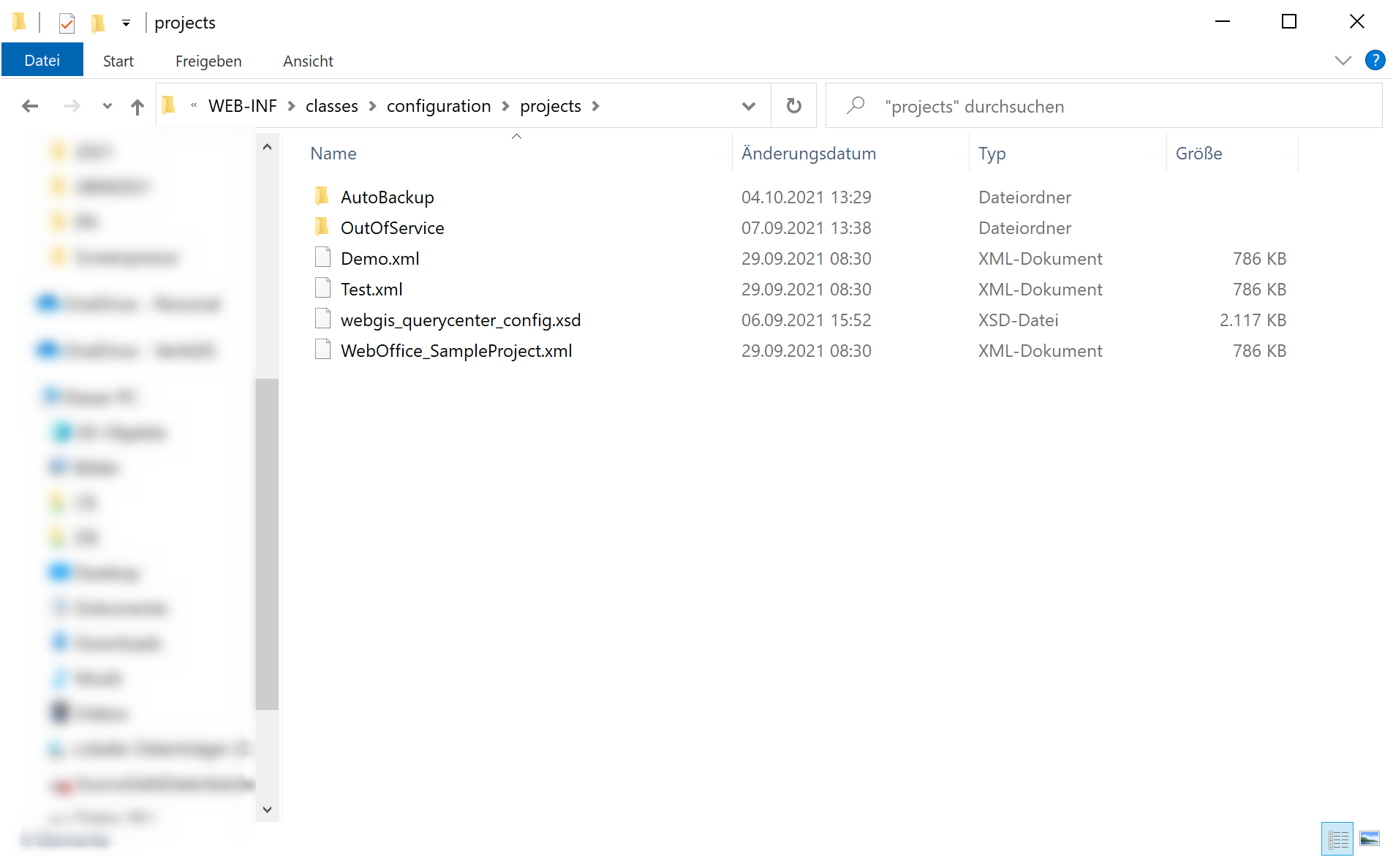 Projects folder of the web application