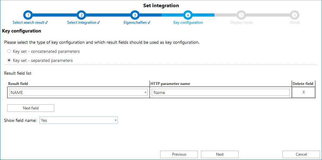 Key configuration for separated parameters