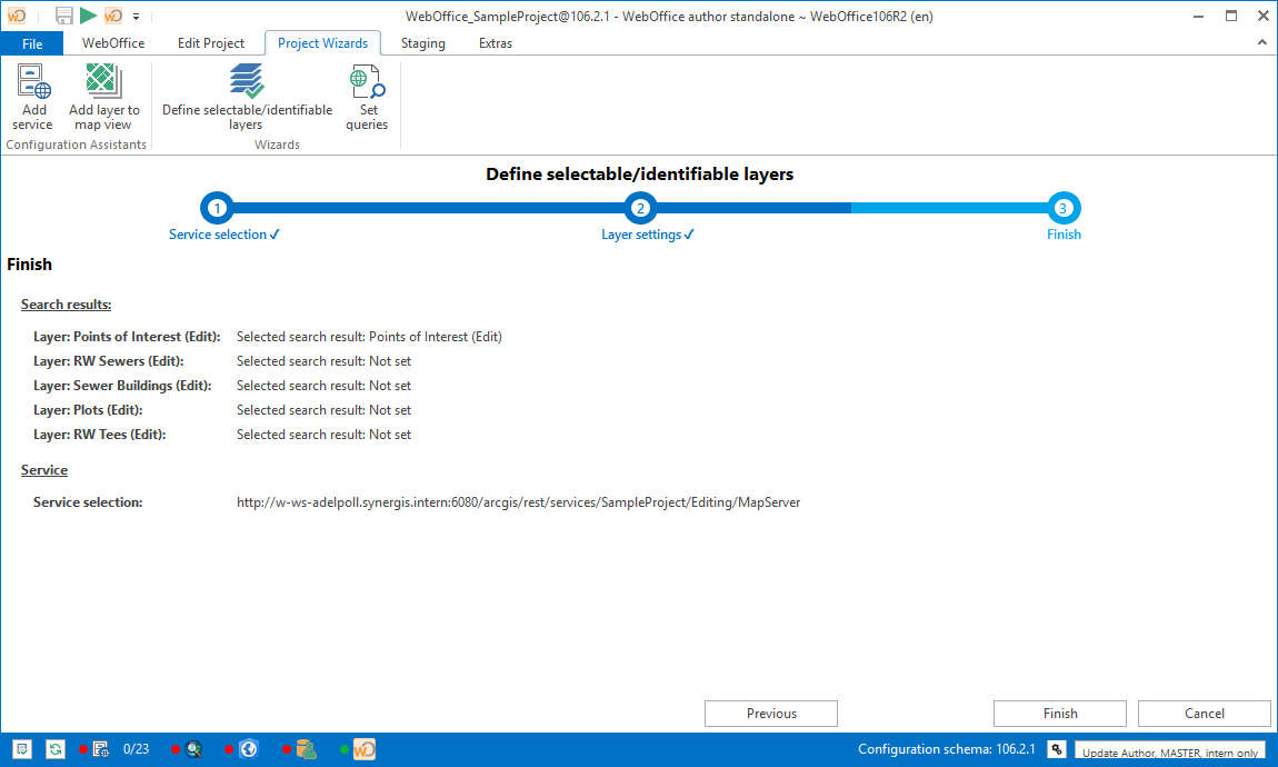 Wizard "Define Selectable/Identifiable Layers" - Summary Wizard "Define Selectable/Identifiable Layers" - Summary