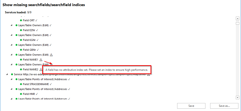 Show missing searchfields/searchfield indices Show missing searchfields/searchfield indices