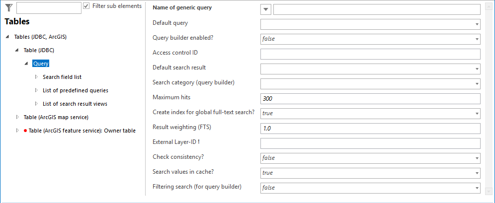 Table query configuration Table query configuration