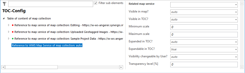 Reference to WMS map service of map collection configuration