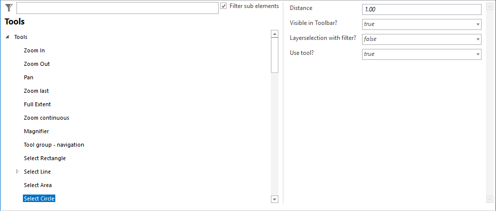 Select Circle tool configuration Select Circle tool configuration