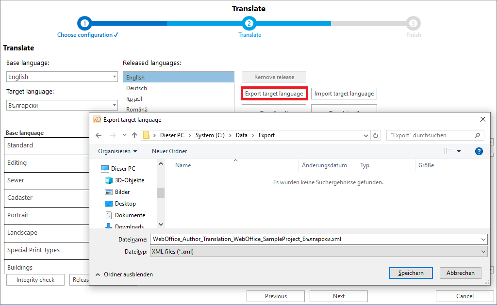 Export target language Export target language