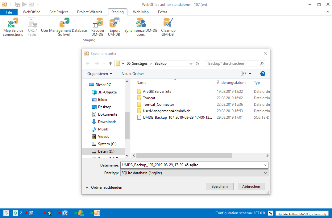 Choose the location to save the backup UMDB file