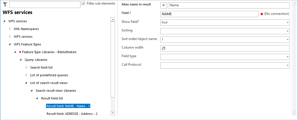 Field name of result field