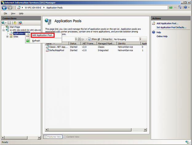 IIS Manager - Add Application Pool IIS Manager - Add Application Pool