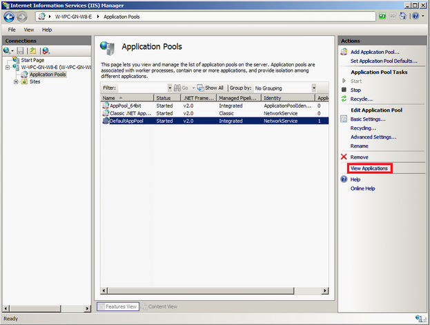 Applications running in a specified Application Pool Applications running in a specified Application Pool