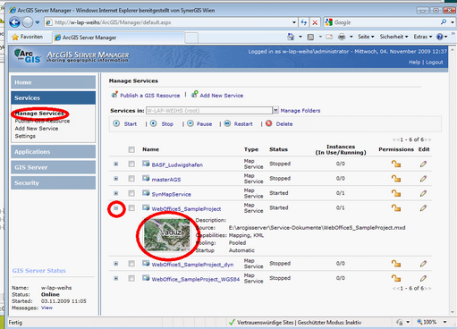 Checking the created map service