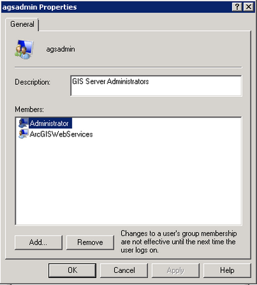 Adding local Administrator user to agsadmin group