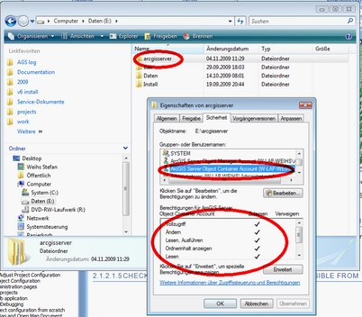 File system access rights of local users ArcGISSOC and ArcGISSOM