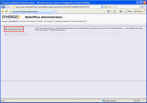 WebOffice 10 R3 administration pages - Reload application WebOffice 10 R3 administration pages - Reload application