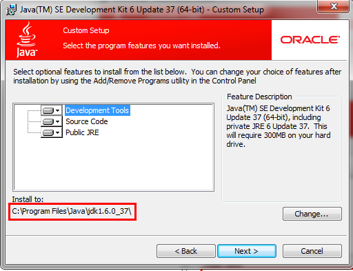 Java Setup - Destination Folder