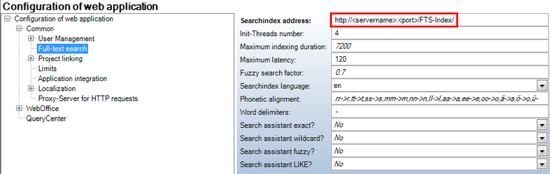 Configuration of the search index address Configuration of the search index address