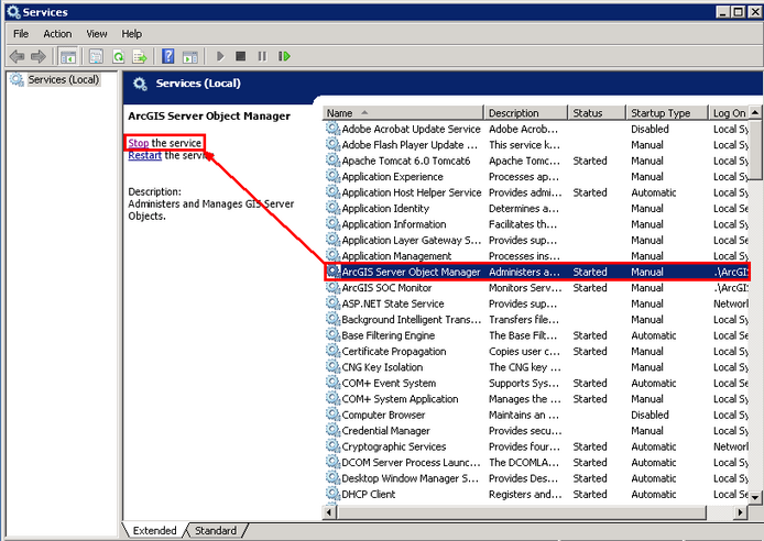 Stop ArcGIS Server Object Manager