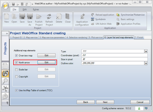 Create WebOffice Project wizard - Step 6 - Edit 'North arrow' Create WebOffice Project wizard - Step 6 - Edit 'North arrow'