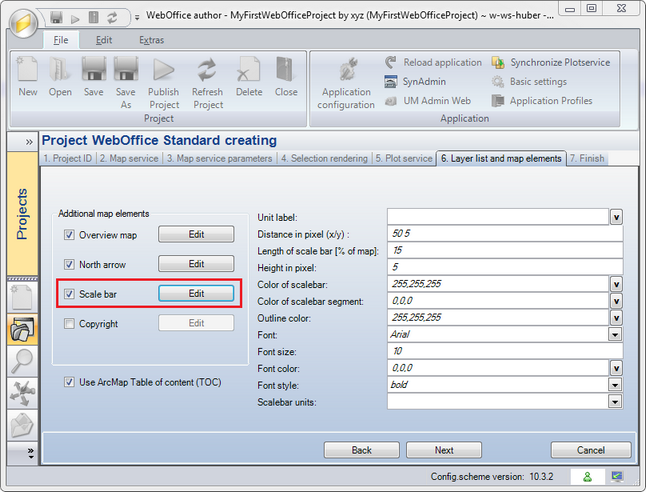 Create WebOffice Project wizard - Step 6 - Edit 'Scale bar' Create WebOffice Project wizard - Step 6 - Edit 'Scale bar'