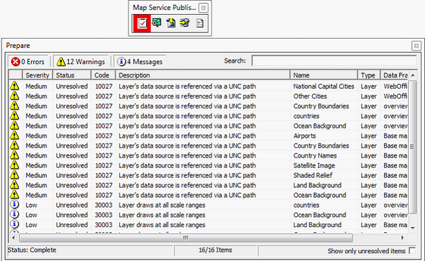 Analyze Map with the Map Service Publishing toolbar of ArcMap