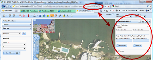 Starting WebOffice with activated 'Coordinate search tool'