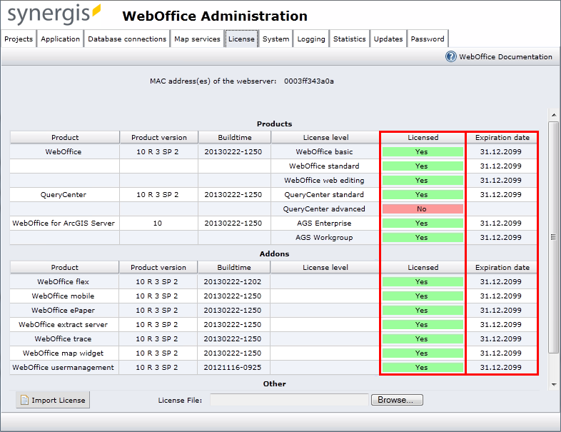 Verifying successful license installation