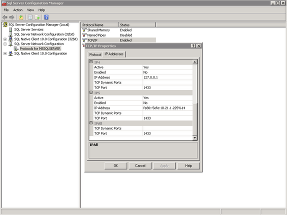 SQL Server 2008 configuration for JDBC access