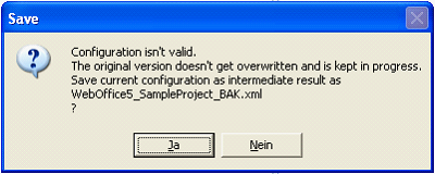 WebOffice author Save dialog - Back up invalid configuration