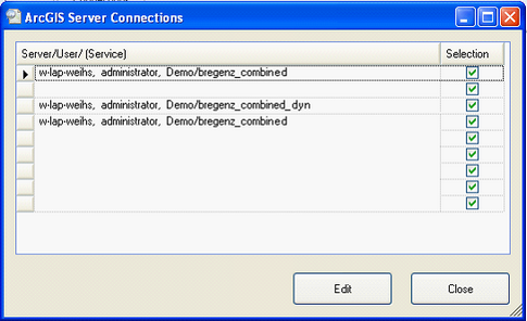 ArcGIS Server Connections dialog