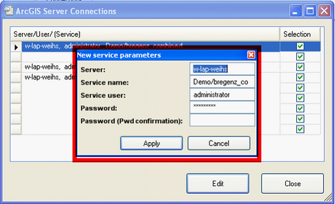 Setting new ArcGIS Server Connection information