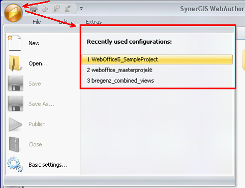 Recently used configurations menu