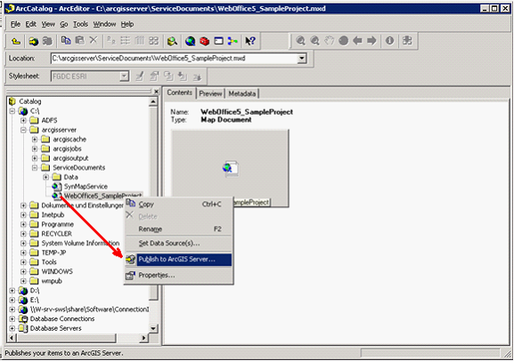 ArcCatalog - Publish map service