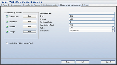 Copyright text and properties