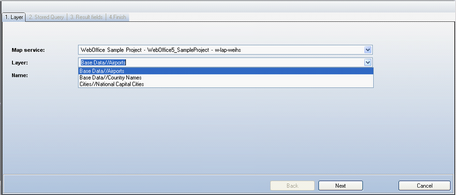 Edit WebOffice query wizard - selecting a Layer