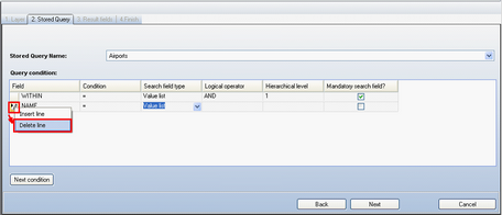 Edit WebOffice Query, delete a Query condition - Step 2