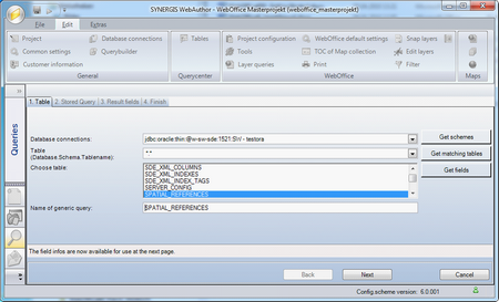 Create WebOffice query wizard - selecting a table