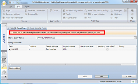 Edit WebOffice query wizard - Step 2