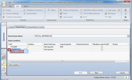 Edit WebOffice Query, delete a Query condition - Step 2