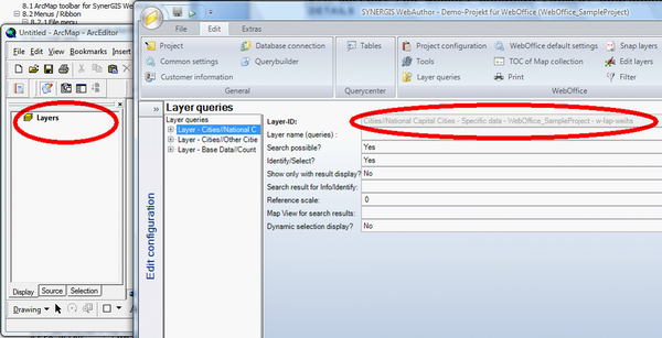 Empty (new) ArcMap document with an opened project configuration in WebOffice author