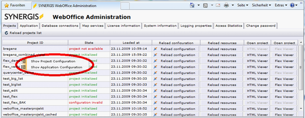 Displaying the project configuration XML file
