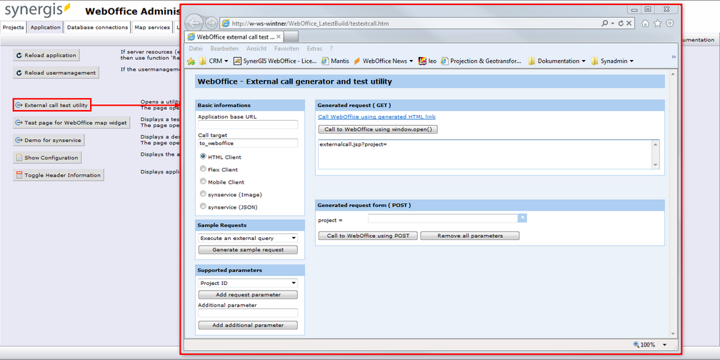 External call test utility page in WebOffice 10 R3 administration pages External call test utility page in WebOffice 10 R3 administration pages
