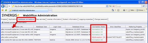 WebOffice 10 R3 administration pages – Database connections tab WebOffice 10 R3 administration pages – Database connections tab