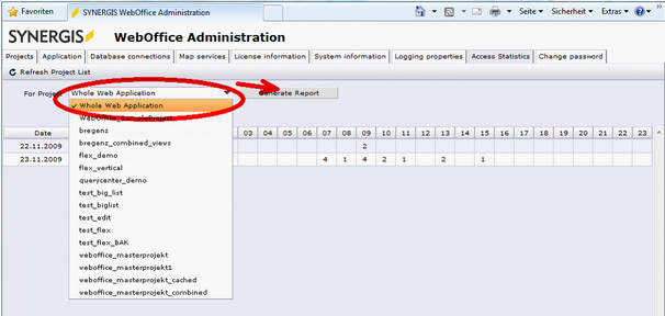WebOffice 10 R3 administration pages - Access Statistics tab WebOffice 10 R3 administration pages - Access Statistics tab
