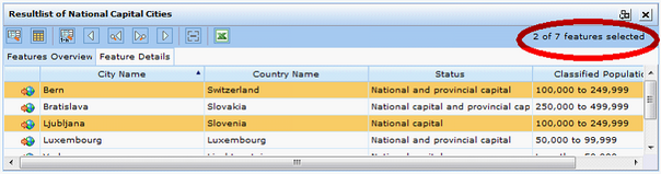 Search result selected objects and overall objects count