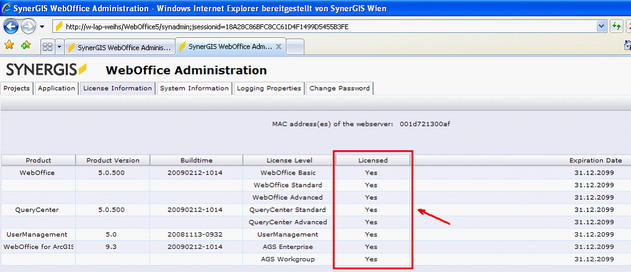 Verifying successful license installation