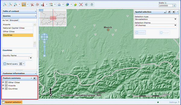 Feature summary representing results of a multiple layer selection