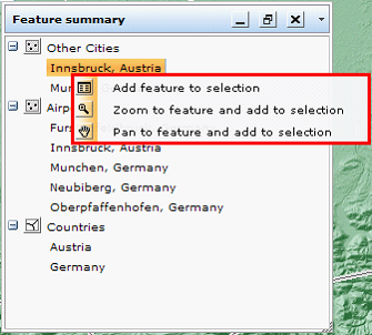 Context menu of Feature summary on object level